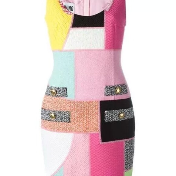 MOSCHINO COUTURE PATCHWORK TWEED DRESS DEADSTOCK *GIGI HADID* USA 10 IT44 - Picture 3 of 10